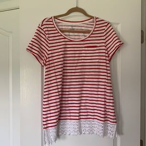 Red striped shirt with lace detail